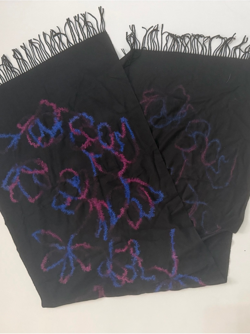 J. Jill Black Scarf with Blue and Purple Floral Fringe